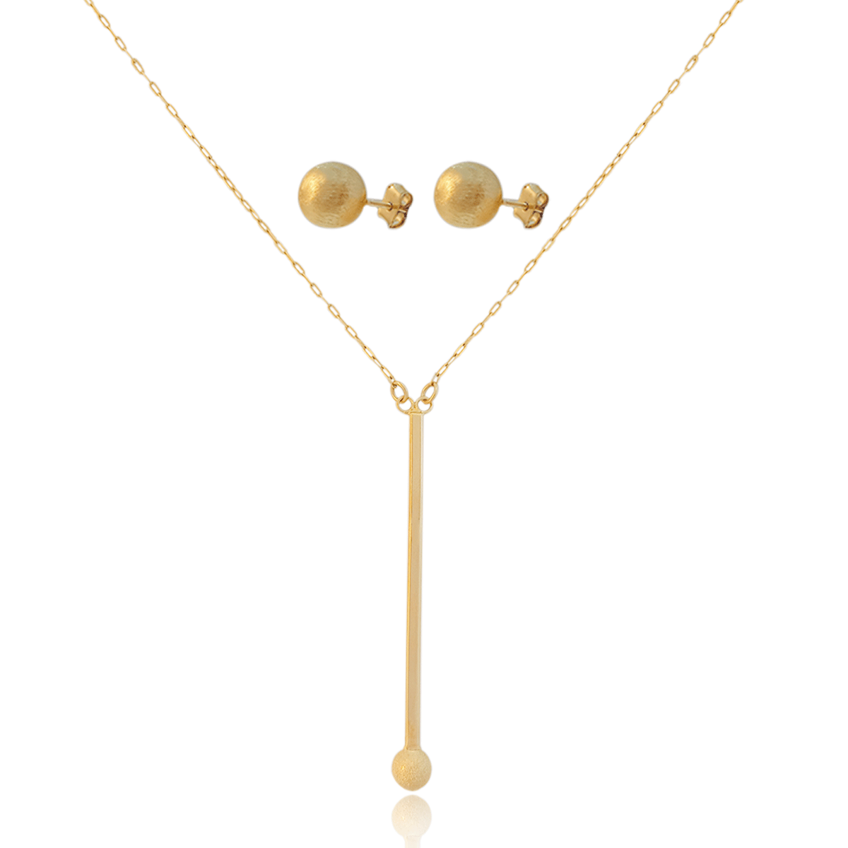 Juego, Kit, Set, De Cadena Y Aretes #89 Oro 18k Laminado  Cadena de 40cm de largo, Dije de 10cm de largo con circulo tipo perla al final, Aretes de circulo dorados 5mm de Diámetro
