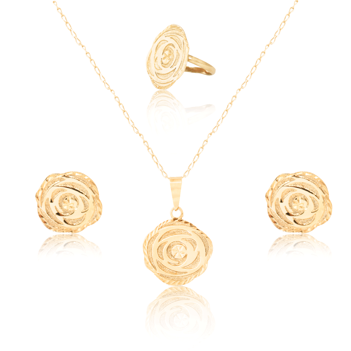 Juego, Kit, Set, Collar, Aretes, Anillo #22 Oro 18k Laminado, Collar Largo 42cm. Dije dimetro 2,5cm.