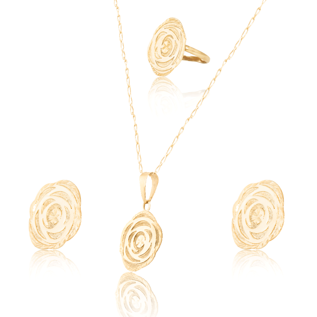 Juego, Kit, Set, Collar, Aretes, Anillo #22 Oro 18k Laminado, Collar Largo 42cm. Dije dimetro 2,5cm.