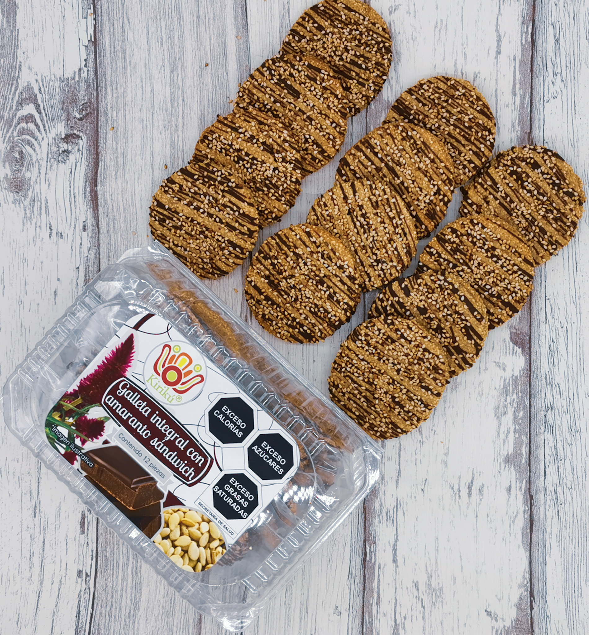 Domos de Galleta Integral Con Amaranto Sándwich, Rellenas de chocolate y Decoradas con Ajonjolí Tostado (24 Galletas)