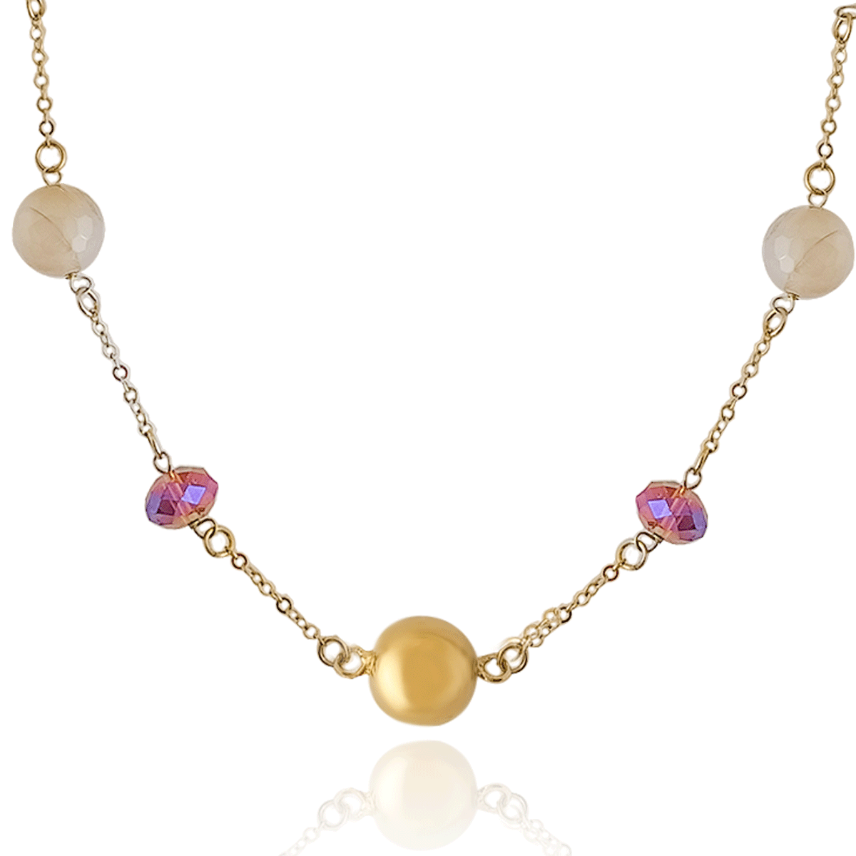Juego, Set, Kit De Collar Y Aretes #09 Oro 18k Laminado, collar con 6 piedras brillantes en colores cobrizos y blancas largo 82cm, Aretes colgantes con circonias blanca y cobriza en forma de perla