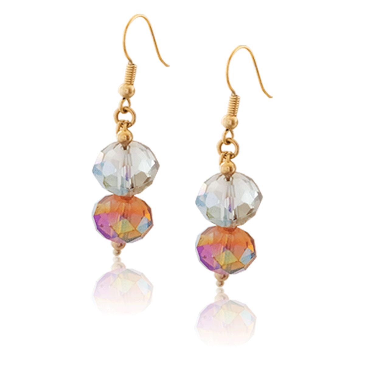 Juego, Set, Kit De Collar Y Aretes #09 Oro 18k Laminado, collar con 6 piedras brillantes en colores cobrizos y blancas largo 82cm, Aretes colgantes con circonias blanca y cobriza en forma de perla