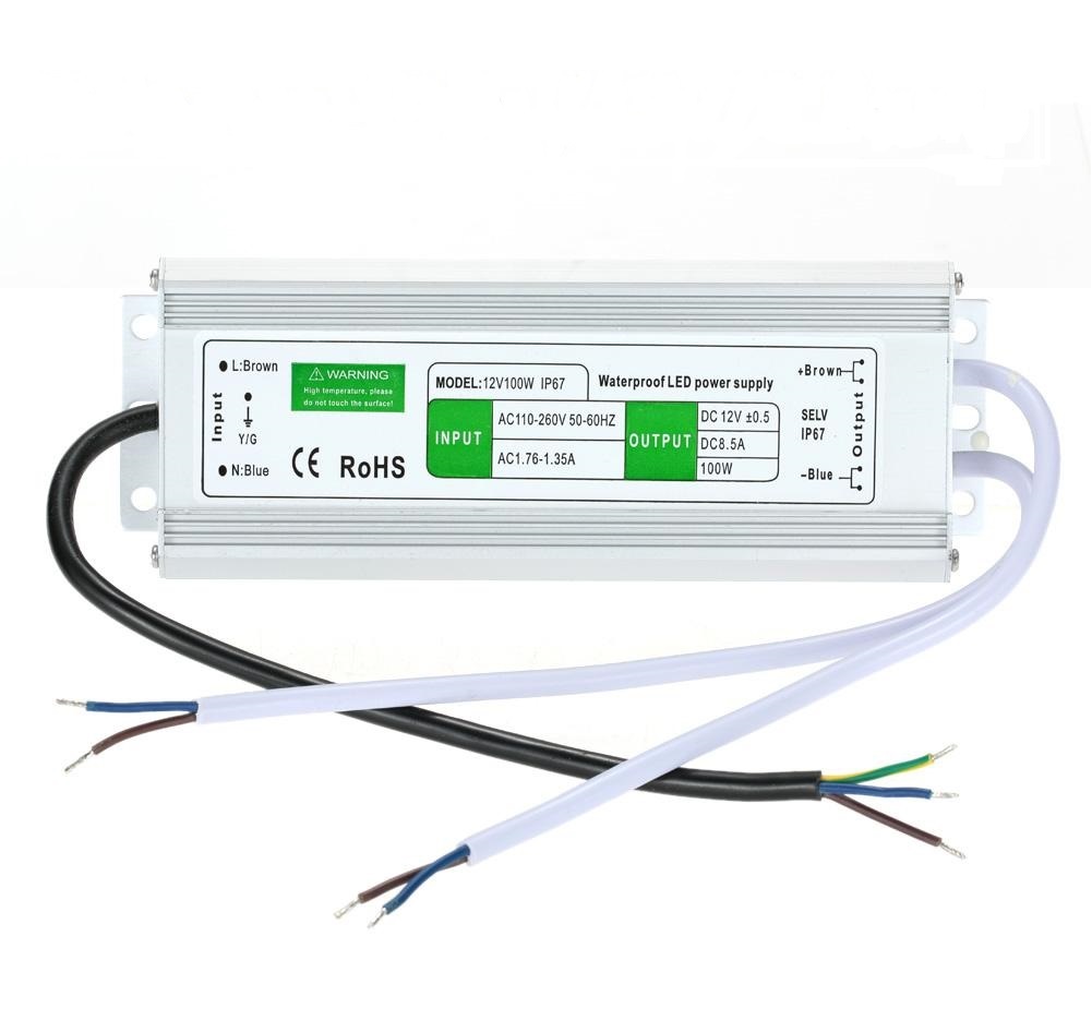 BALASTRA TRANSFORMADOR LED 100W 12V 8.3AMP EXTERIOR FUENTE PODER