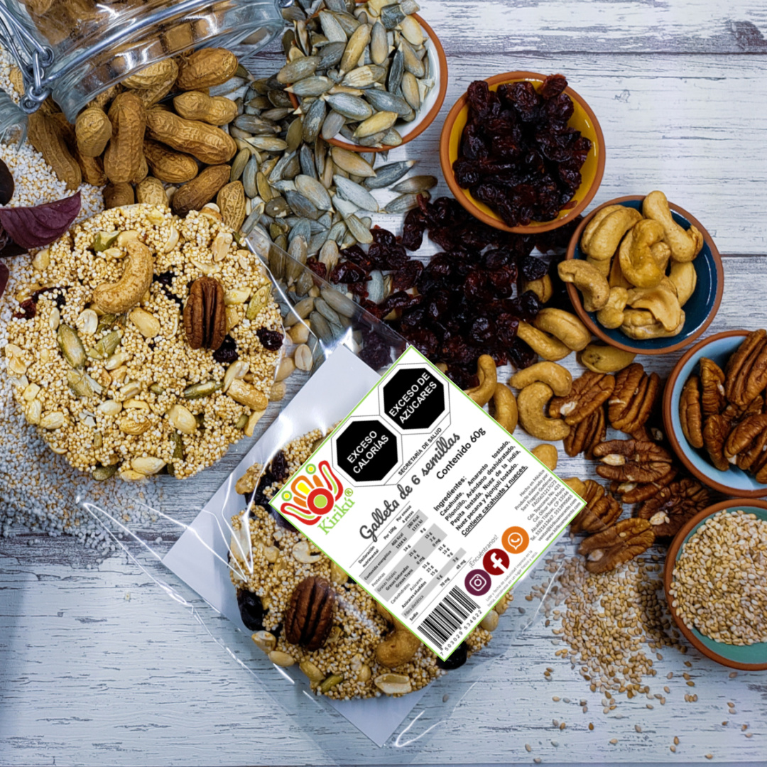 Galleta de 6 semillas, Endulzada con Piloncillo, Sin Harinas, Sin Huevo, Sin Lácteos (Paquete de 10 piezas)