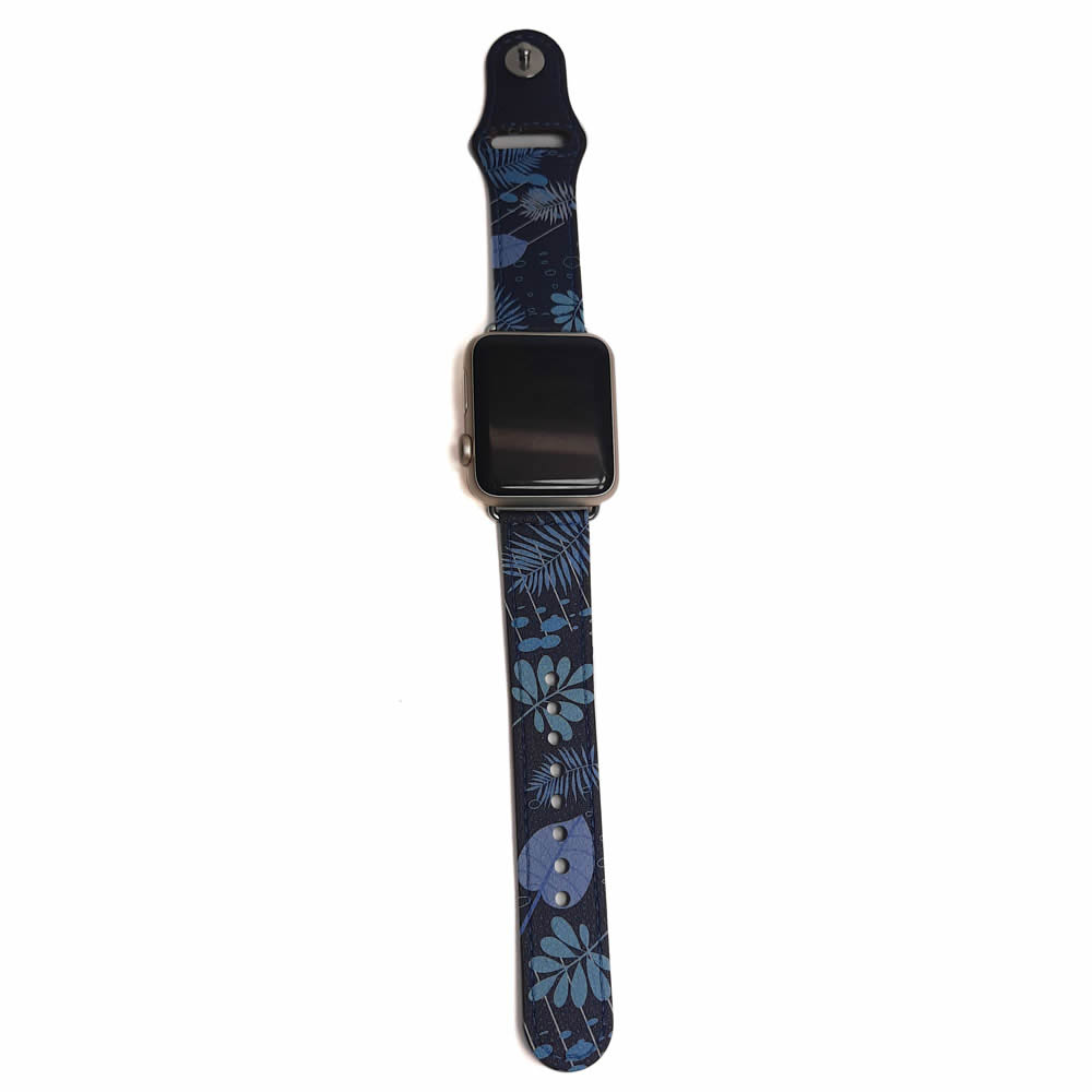Correa Cuero Personalizada Diseño Tropical color Azul Marino para Apple Watch Series 1 2 3 4 5 6 SE banda de 38mm y 40mm