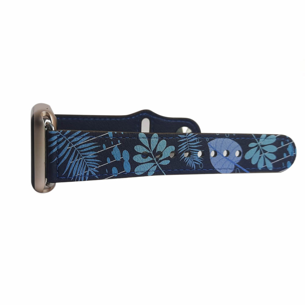 Correa Cuero Personalizada Diseño Tropical color Azul Marino para Apple Watch Series 1 2 3 4 5 6 SE banda de 38mm y 40mm