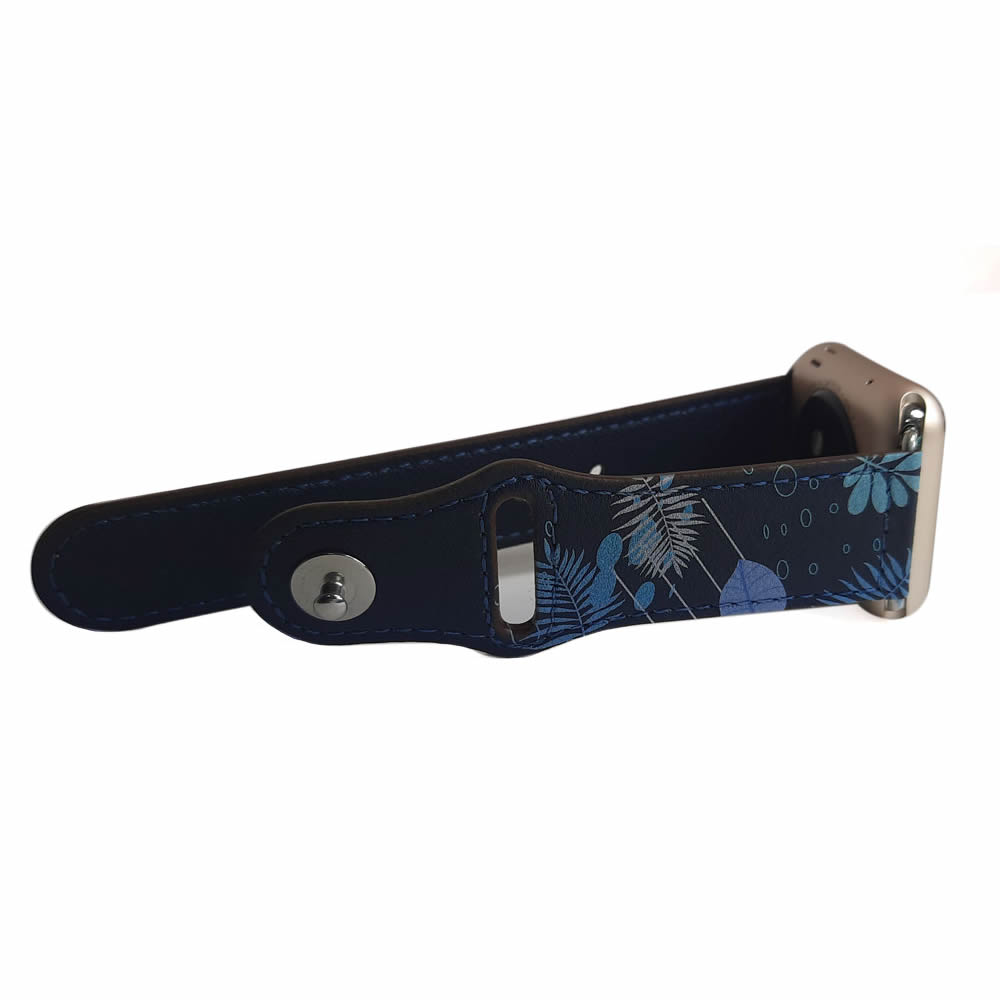 Correa Cuero Personalizada Diseño Tropical color Azul Marino para Apple Watch Series 1 2 3 4 5 6 SE banda de 38mm y 40mm