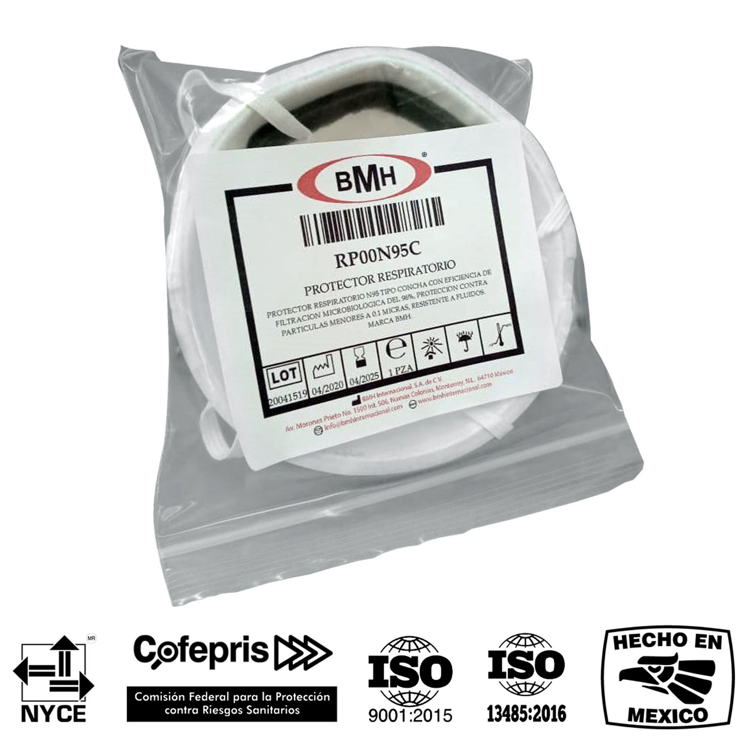 Cubrebocas Con Filtro N95 tipo Concha Antiviral 1pza Certificado Grado Médico