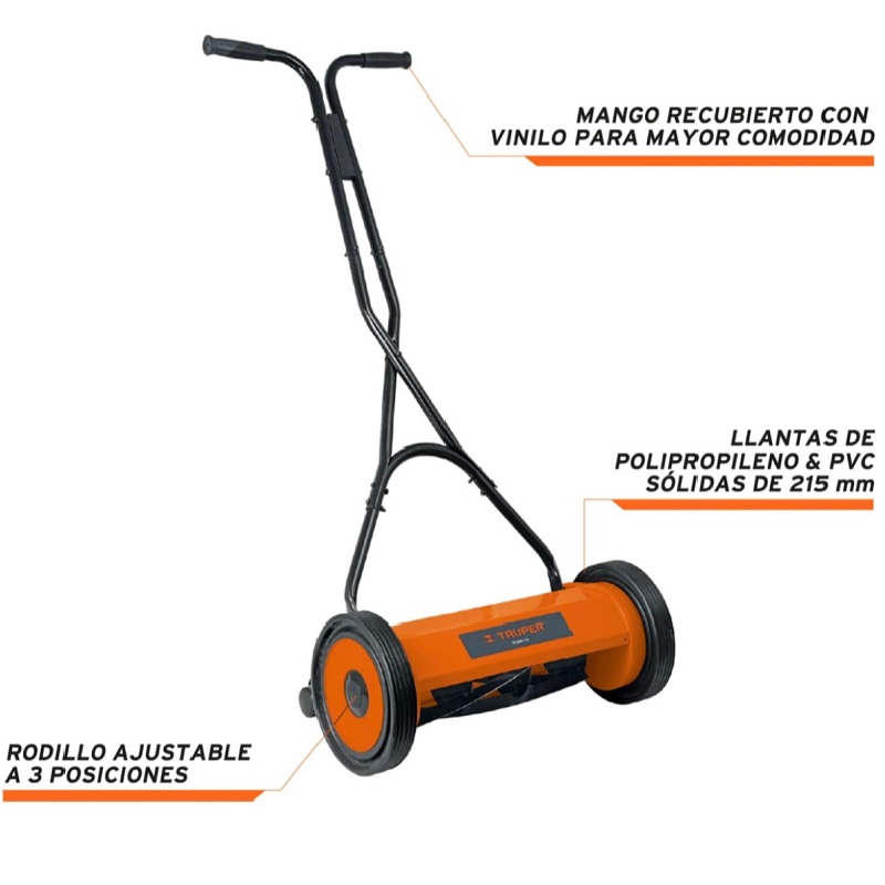 Podadora Manual  15" Cortadora de Pasto-Hierba sistema de Rodillo 5 Cuchillas Jardin Jardinera Truper POMA-15