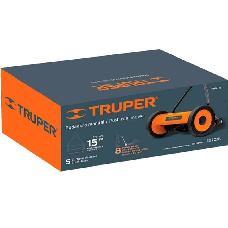 Podadora Manual  15" Cortadora de Pasto-Hierba sistema de Rodillo 5 Cuchillas Jardin Jardinera Truper POMA-15