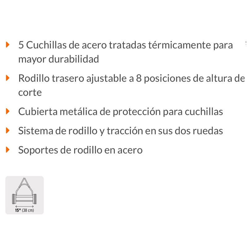 Podadora Manual  15" Cortadora de Pasto-Hierba sistema de Rodillo 5 Cuchillas Jardin Jardinera Truper POMA-15