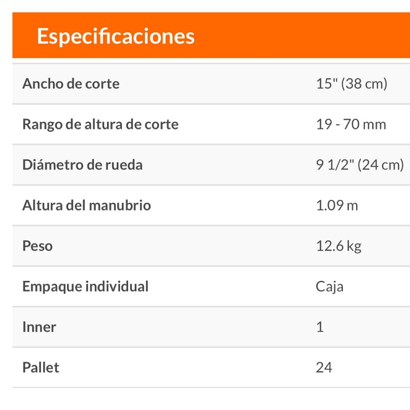 Podadora Manual  15" Cortadora de Pasto-Hierba sistema de Rodillo 5 Cuchillas Jardin Jardinera Truper POMA-15