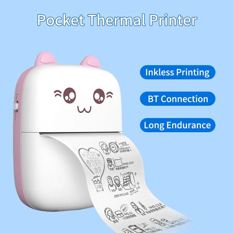 MINI IMPRESORA TERMICA PORTATIL BLUETOOTH PARA CELULAR, TABLET O PC, ROSA