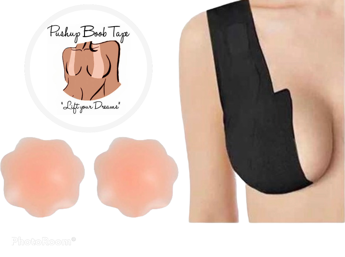 Pushup Boob Tape, Cinta Levanta Busto Rollo 5 Cm X 5 Mts, con Par de Pezonera de Silicon