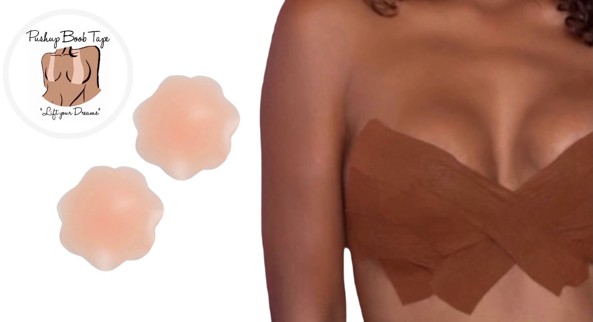 Pushup Boob Tape, Cinta Levanta Busto Rollo 5 Cm X 5 Mts, con Par de Pezonera de Silicon