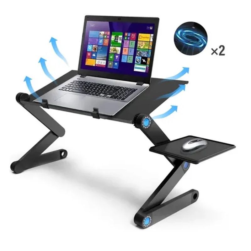 BASE SOPORTE ARTICULADO MULTIFUNCION PARA LAPTOP, METALICO, CON VENTILADOR, NEGRO 
