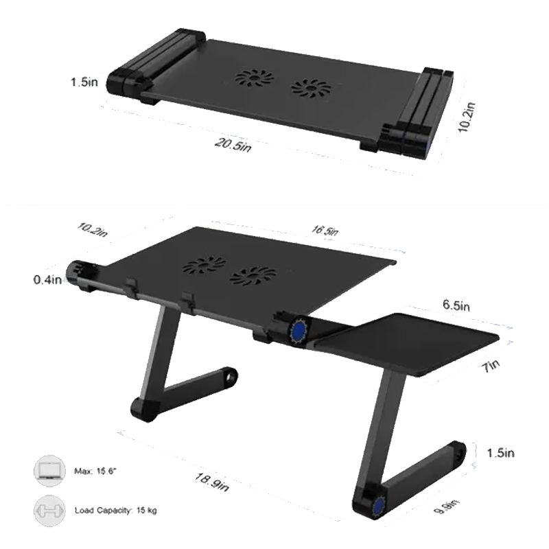 BASE SOPORTE ARTICULADO MULTIFUNCION PARA LAPTOP, METALICO, CON VENTILADOR, NEGRO 