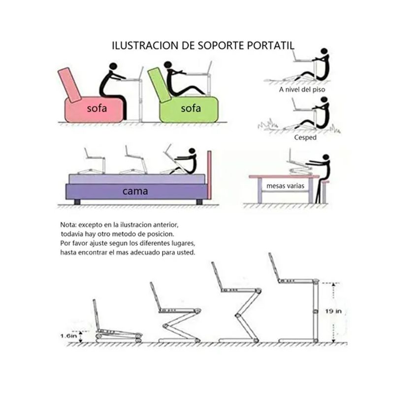 BASE SOPORTE ARTICULADO MULTIFUNCION PARA LAPTOP, METALICO, CON VENTILADOR, NEGRO 