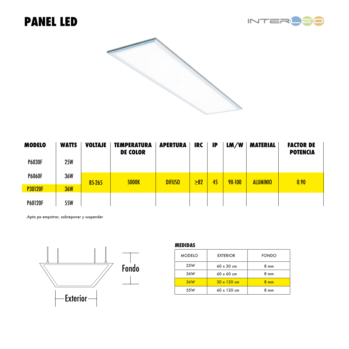 Panel Led 120x30 Cm  40w 10 Pz