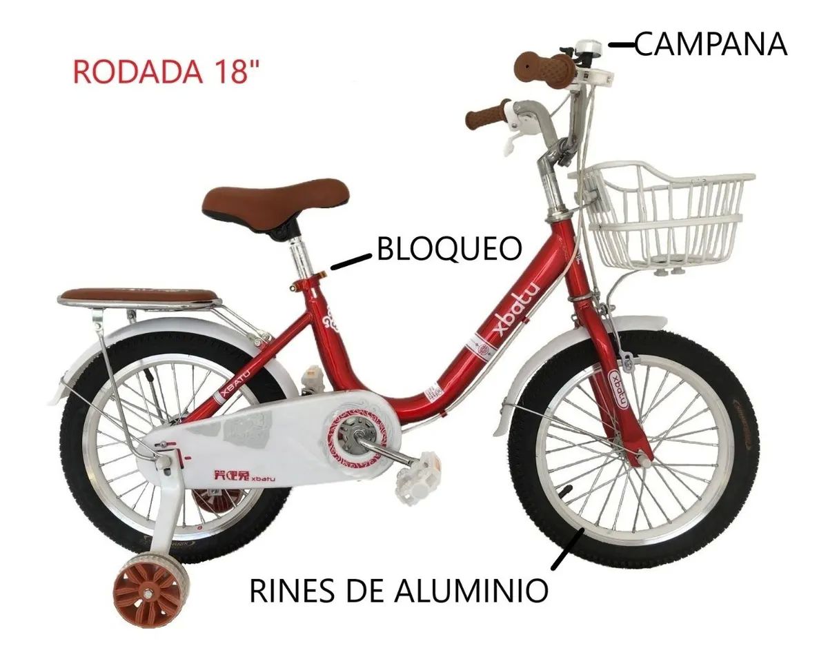 Bicicleta Infantil Niño o Niña Rabbit Acero Canasta y Parrilla Rodada 18" Color Rojo