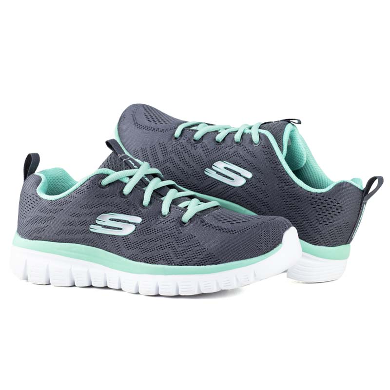 SKECHERS MEMORY FOAM TENIS SPORTS GRACEFUL 12615 GRIS AQUA