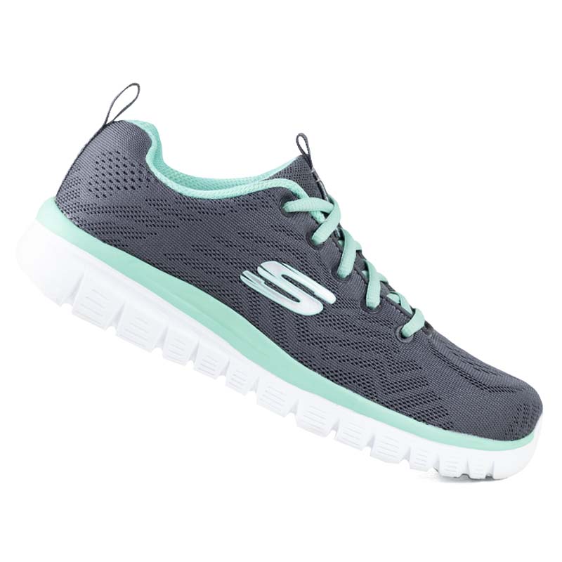 SKECHERS MEMORY FOAM TENIS SPORTS GRACEFUL 12615 GRIS AQUA