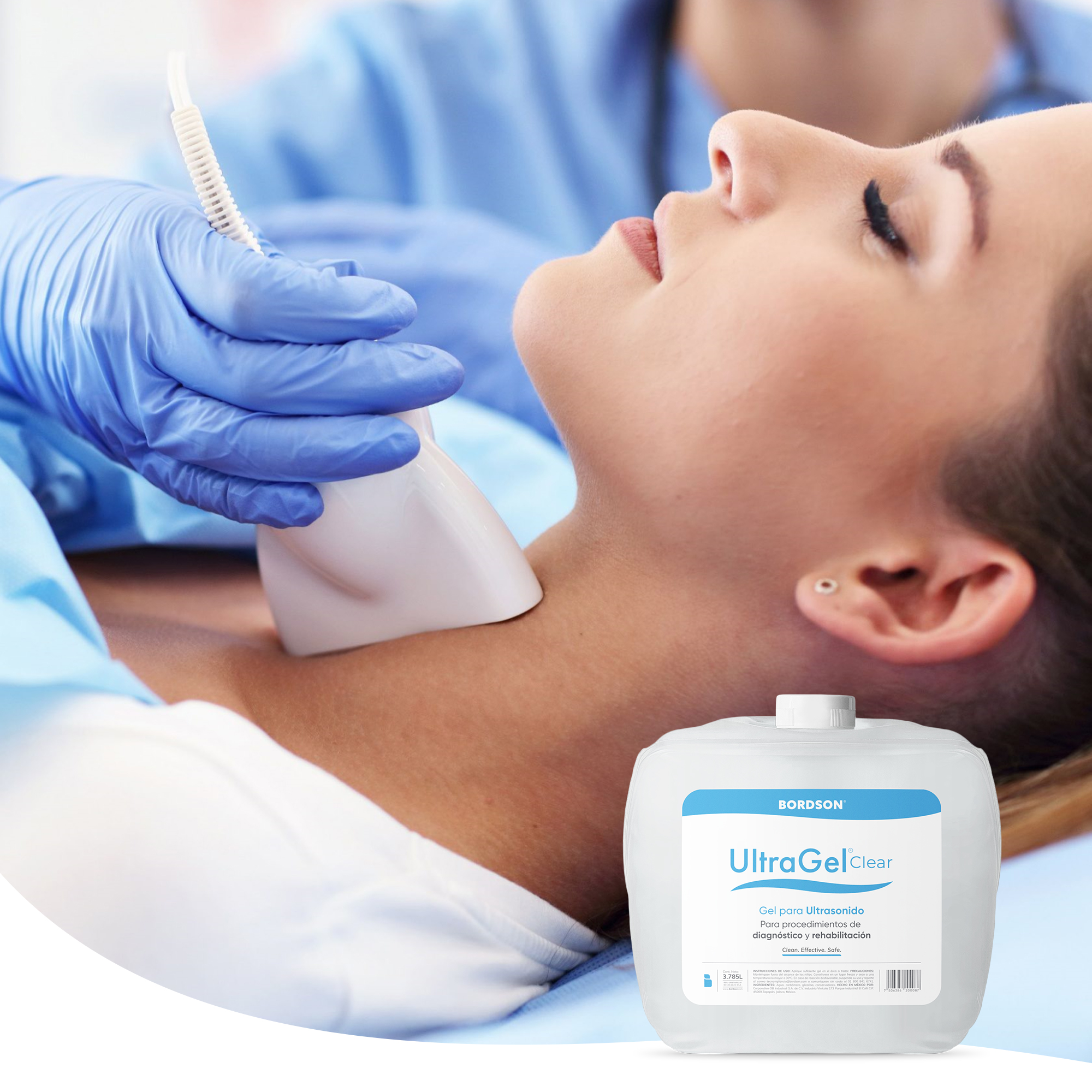Gel conductor para ultrasonido sin color UltraGel Clear Bordson 5 lt 