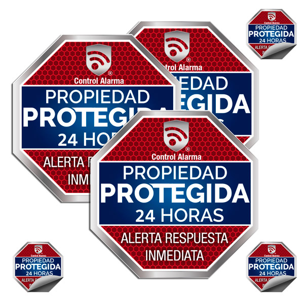 Kit 3 Letreros Alerta Advertencia Casa Seguridad 3 Calcas Stickers Alarma Tipo Placa Proteccion Vigilancia 