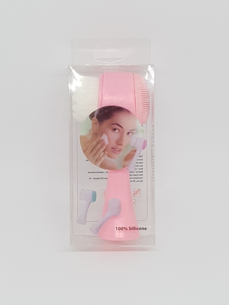 Cepillo Limpieza Facial Exfoliante Doble Cara Manual Masaje color rosa