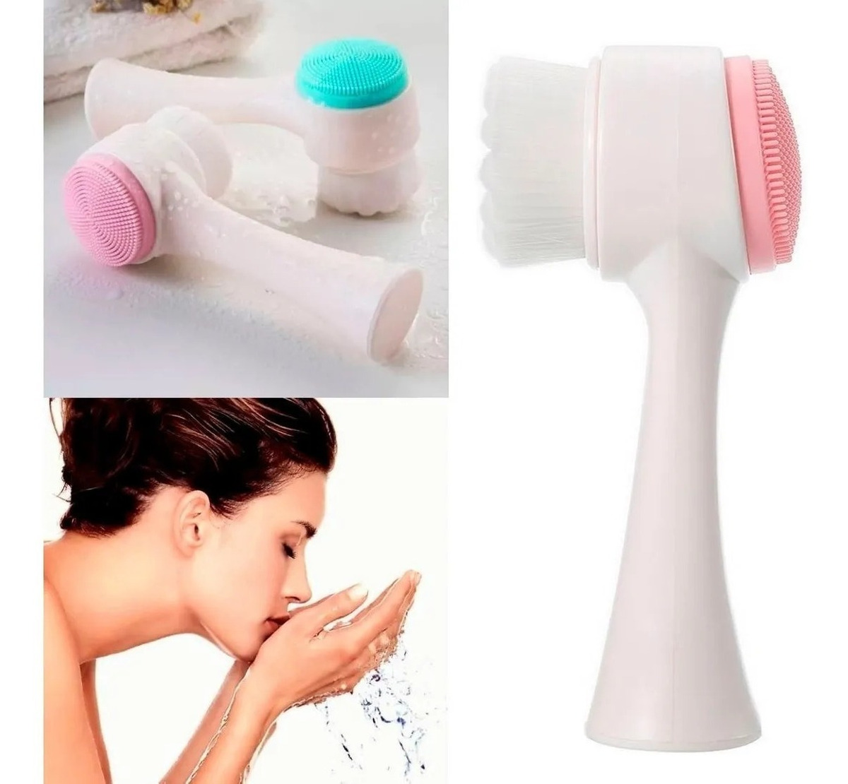 Cepillo Limpieza Facial Exfoliante Doble Cara Manual Masaje color menta