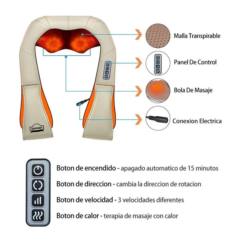 Masajeador Cuello Espalda Hombro Pies Calor Dewinner Ht505