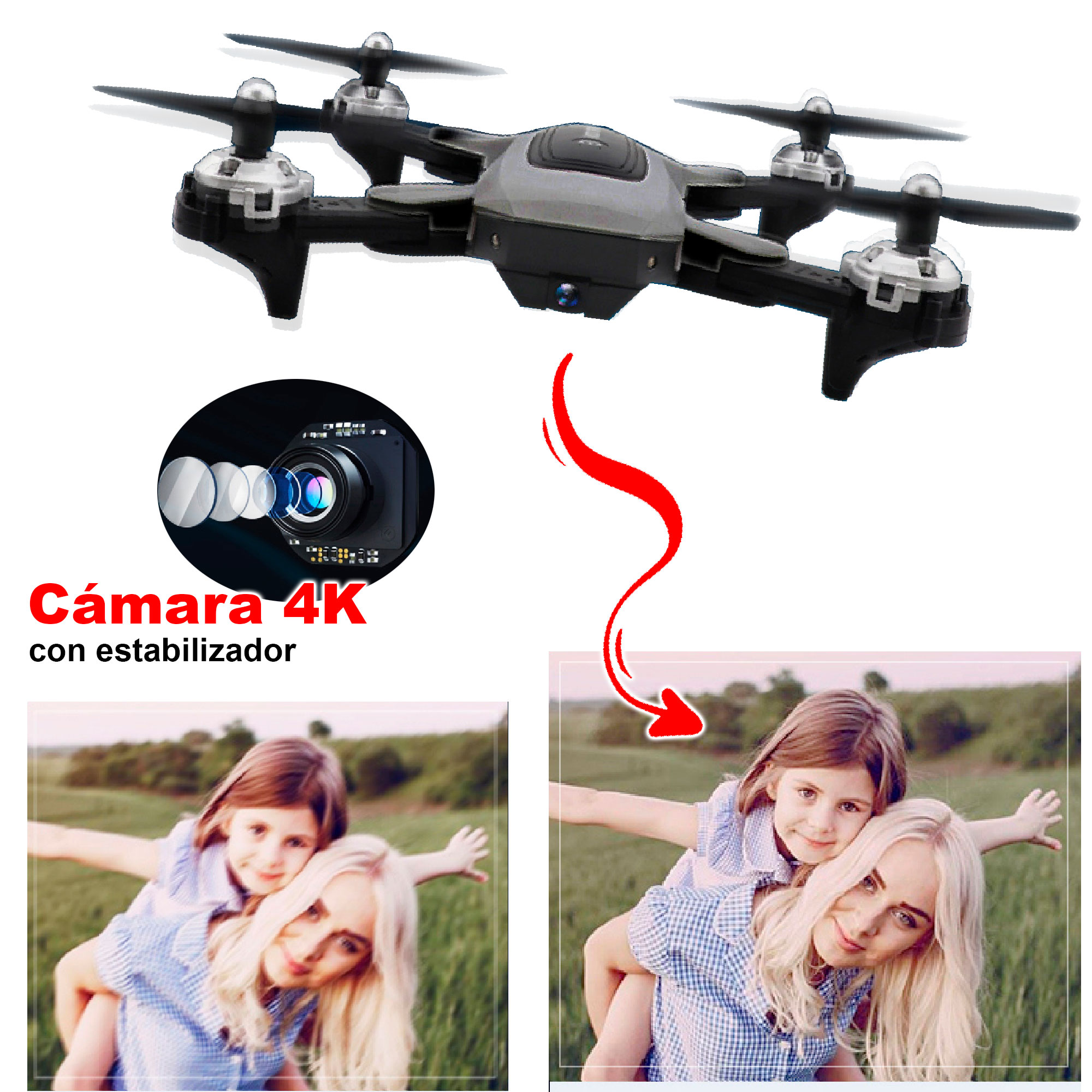 Drone VAK 1811 Camara 4K Wifi control App 4 ejes alcance 100m estabilizador 