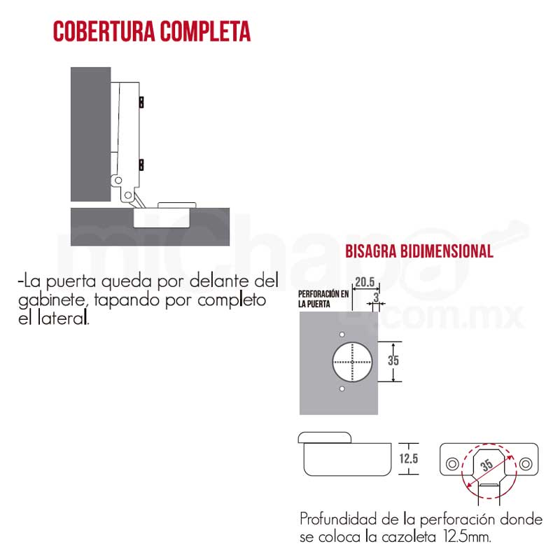 10 Bisagra Bidimensional Recta 110 Grados 35mm Completa