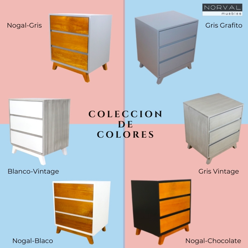 Buros Modernos Mesa Lateral de Servicio con 3 Cajones Nórdico Minimalista Nogal con Blanco NORVAL