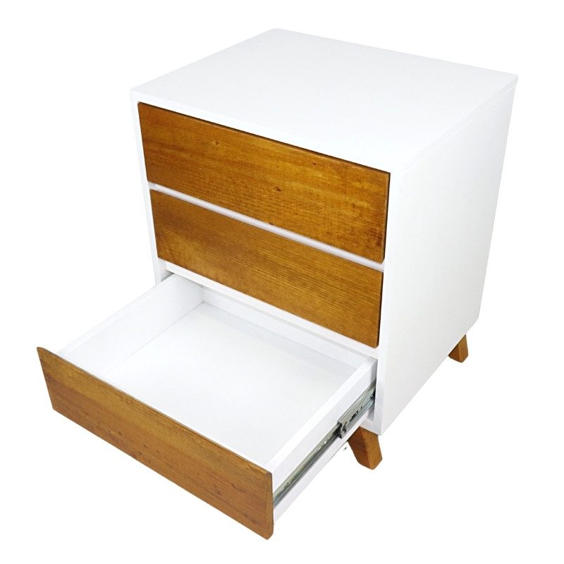 Buros Modernos Mesa Lateral de Servicio con 3 Cajones Nórdico Minimalista Nogal con Blanco NORVAL