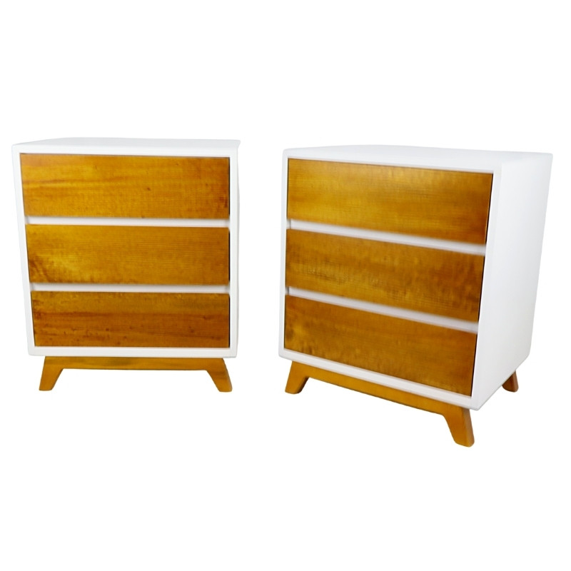 Buros Modernos Mesa Lateral de Servicio con 3 Cajones Nórdico Minimalista Nogal con Blanco NORVAL