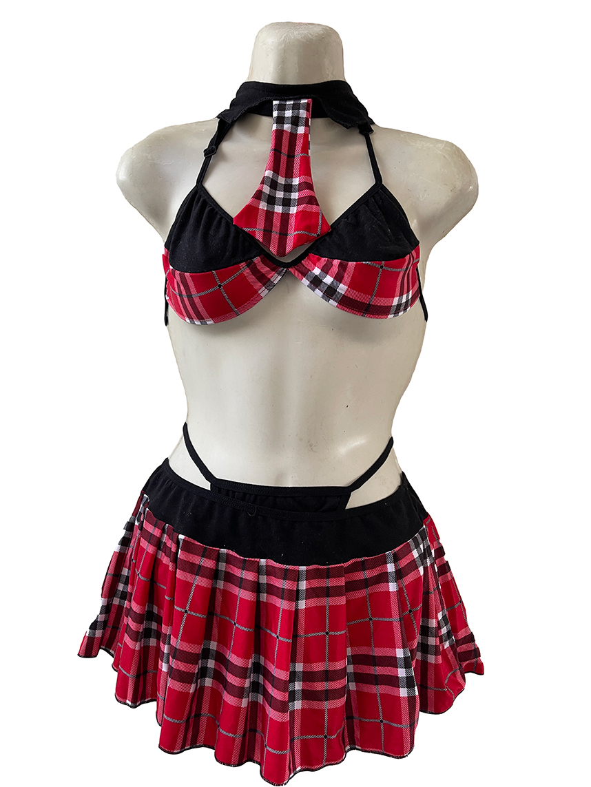 Baby Doll Mujer Sexy Disfraz Colegiala Sensual y Divertido Estampado Tipo Escoces 814