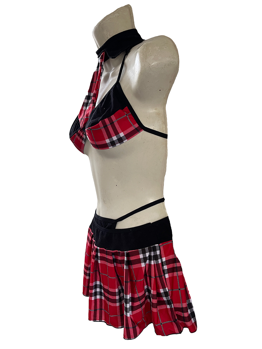 Baby Doll Mujer Sexy Disfraz Colegiala Sensual y Divertido Estampado Tipo Escoces 814