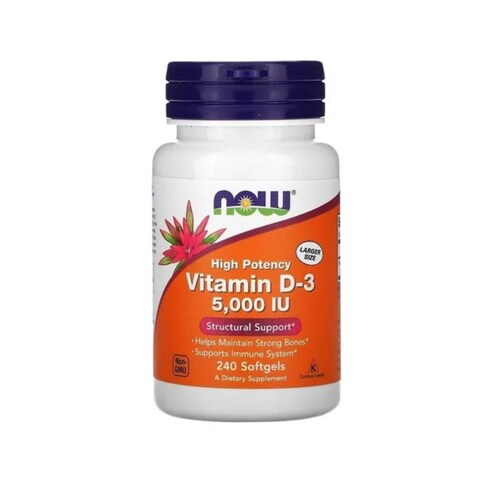 Vitamina D3 Now Vitamin D-3 5000iu 240 Cápsulas Sistema Inmune Apoyo Huesos Máxima Potencia