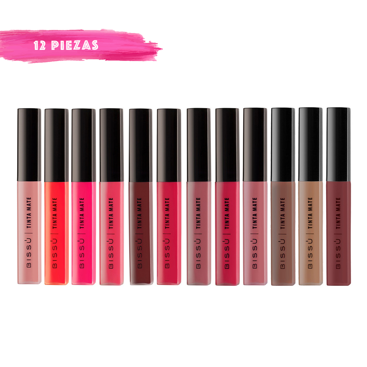 Set Tinta de Labios Mate Bissu Tonos Básicos 12 piezas