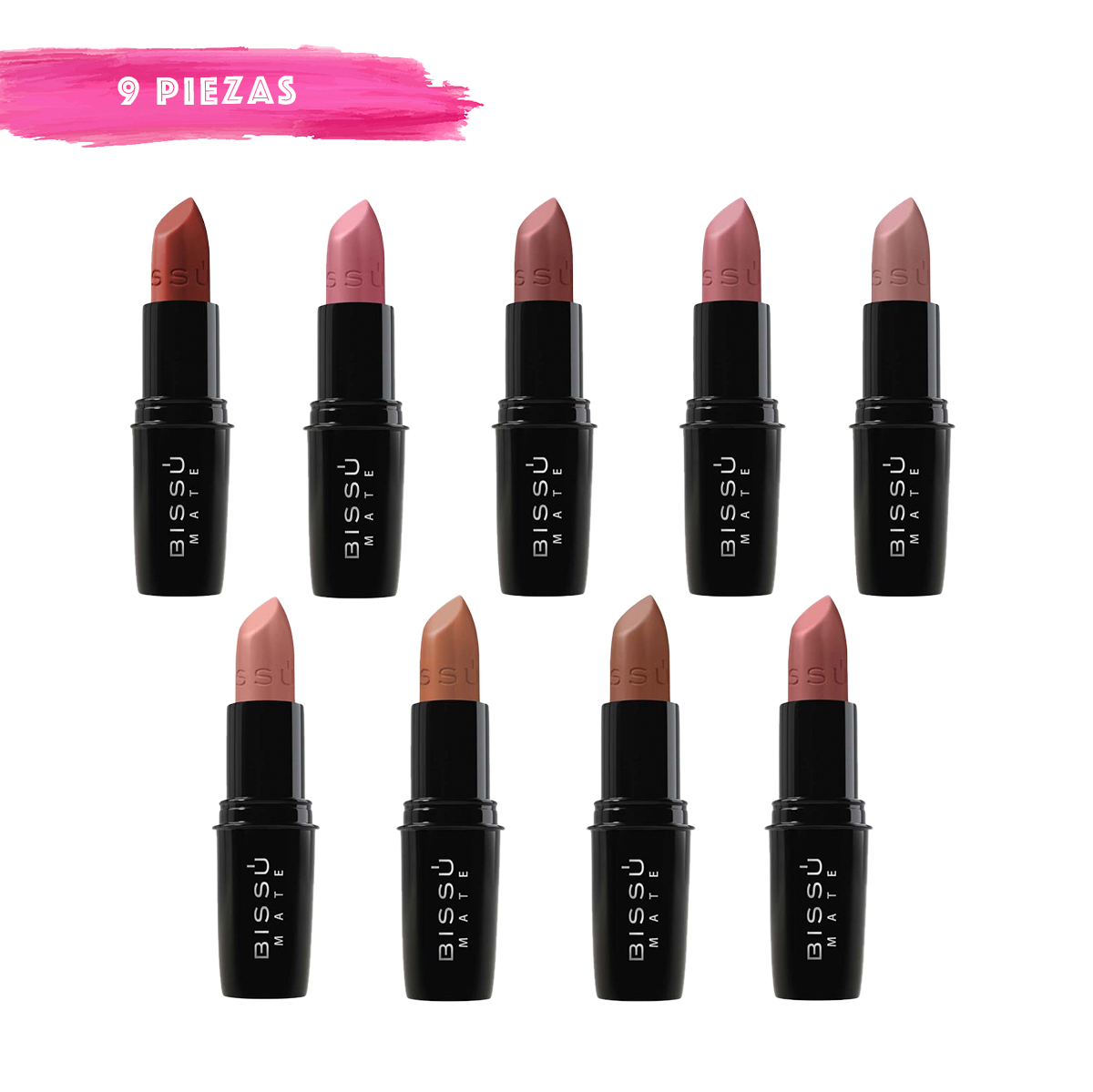 Set Labiales Mate Bissu (Kit 9 piezas tonos NUDE)