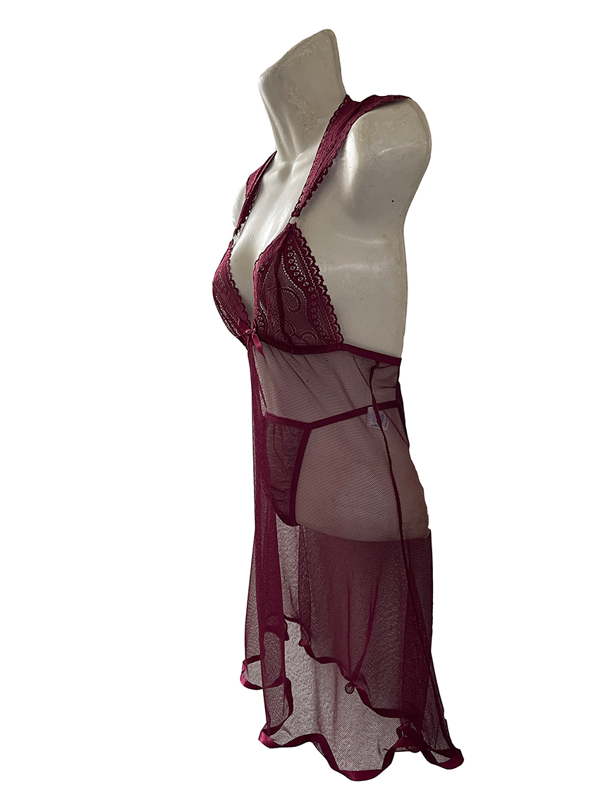 Baby Doll Mujer Sexy Burgandy ó Vino Elegante Sensual Fina Lenceria Dama 893