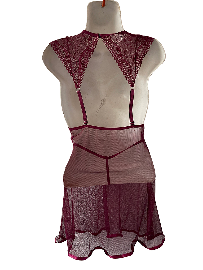 Baby Doll Mujer Sexy Burgandy ó Vino Elegante Sensual Fina Lenceria Dama 893