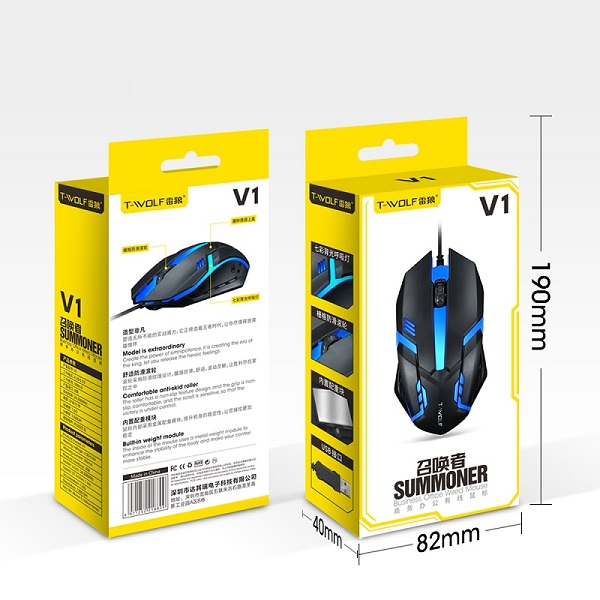 Mouse de Juegos  T-Wolf V1 Optico Ergonómico Gamer Iluminación Led