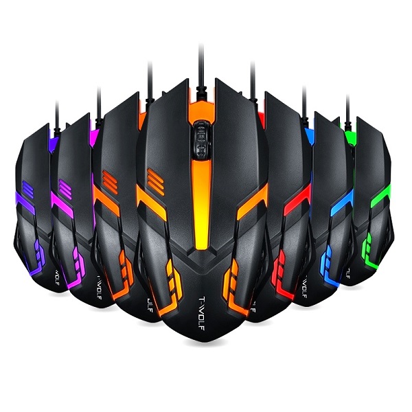 Mouse de Juegos  T-Wolf V1 Optico Ergonómico Gamer Iluminación Led