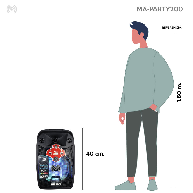 Juego de 2 Bafles Amplificados 8 pulgadas Portátil 5000 Watts Bluetooth y TWS / Master / MA-PARTY200
