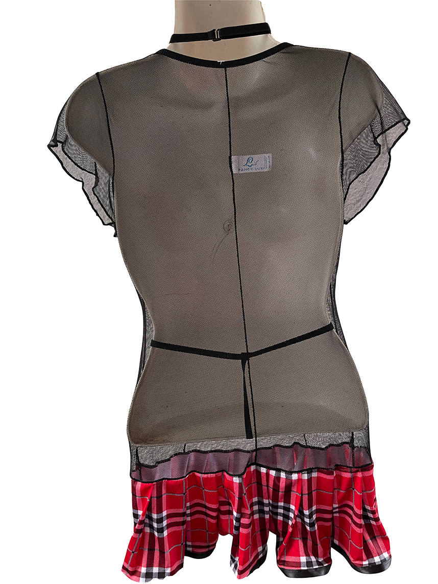 Baby Doll Mujer Sexy Disfraz Colegiala Negro con Estampado Escoces Picaro y Sensual 867