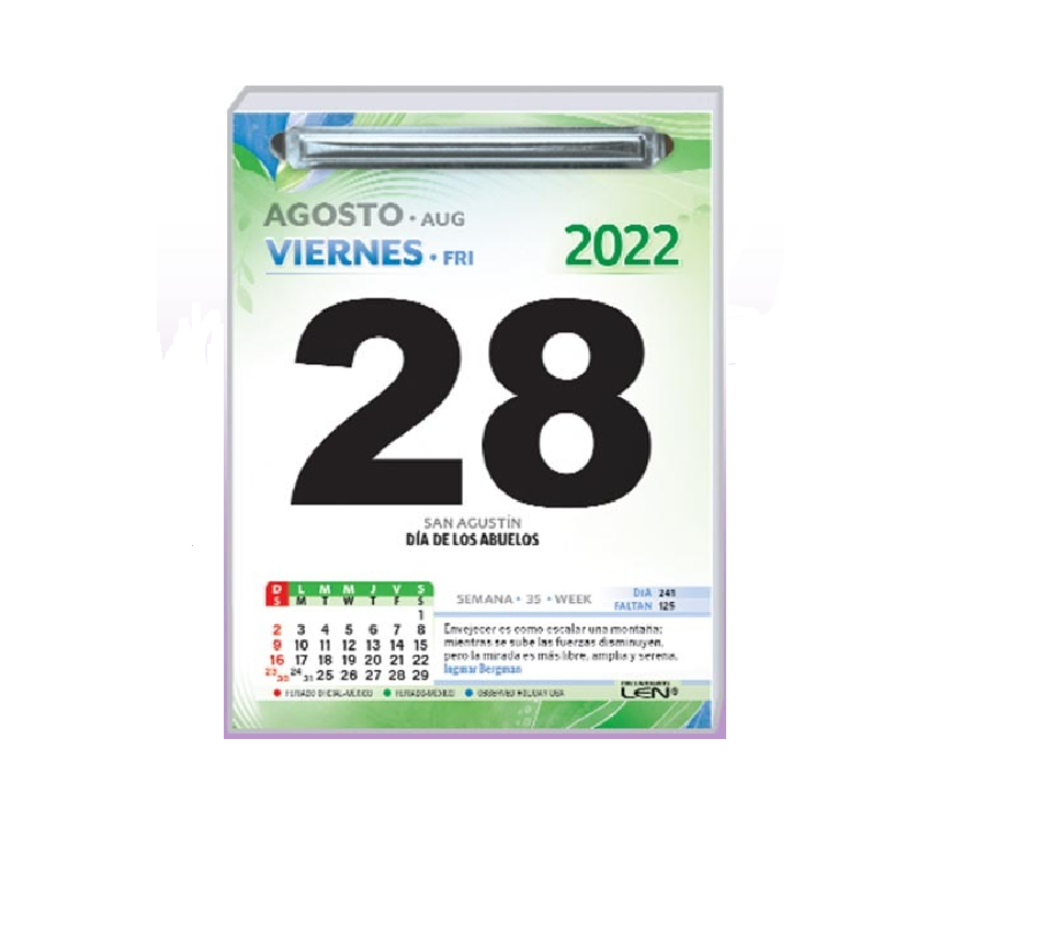 Calendario Planeador Organizador Exfoliador Día X Día 2022