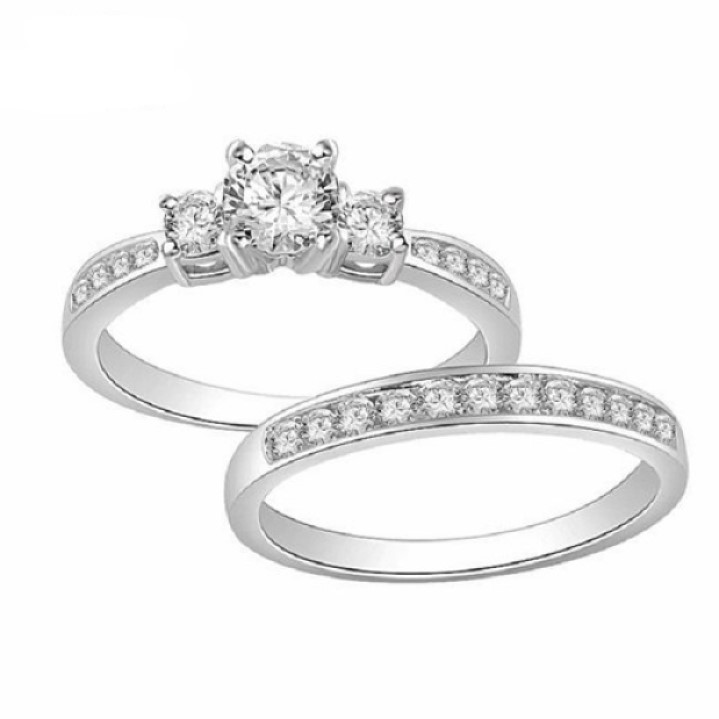 Anillo Compromiso Trio Circonia Y Churumbela Plata 925 Elite