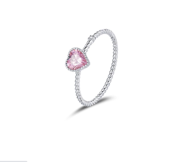 Anillo Promesa Corazón Rosa Delgado Zirconias Cúbicas Plata 925